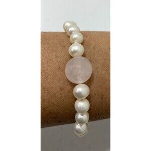 Sterling Silver Rose Quartz Cultured Pearl Bracelet Chakra 8”